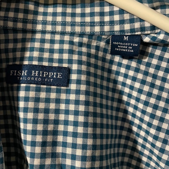 Medium Fish Hippie button down. White/turquoise - Picture 2 of 3